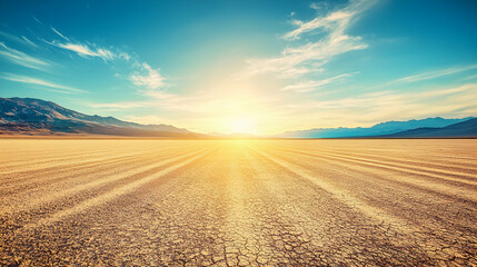 Fototapeta premium Vast Desert Landscape at Sunset with Golden Sand and Blue Sky