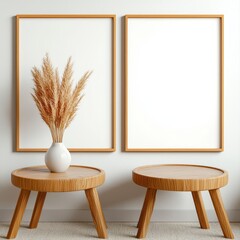 Elegant display of two framed pictures on a wall enhancing the visual appeal of the room's interior design