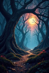 Ancient, skeletal trees reach for an unseen horror , horror, atmosphere, ancient