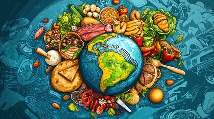 Obraz premium Colorful Global Food Spread Representing Diverse Culinary Cultures