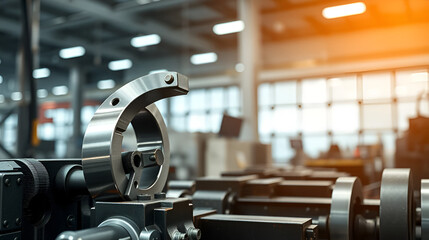Metal products being bent on a bending machine, symbolizing precision and industrial transformation. A factory setting with a blurred modern background representing innovation and progress in manufact