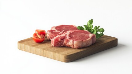 Fresh meat on a wooden board - an ideal product for cooking