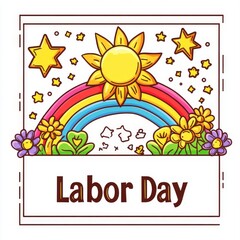 Scenes from Labor Day past, embellished with colorful rainbows