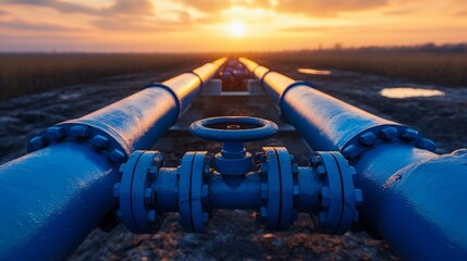 Industrial pipeline against the sunrise