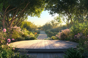 The stage is empty, with a natural