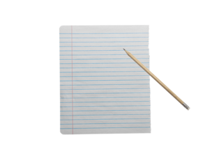 Wrinkled or crumpled lined white paper texture with a pencil used as a white paper background texture in a design.