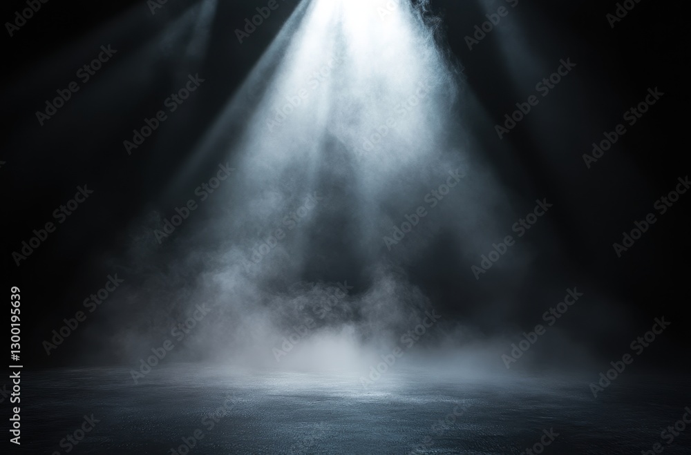 Poster dramatic lightbeams through fog creating ethereal atmosphere in dark ambient space perfect for backg