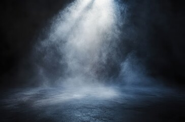 Fototapeta premium Dramatic Misty Background with Light Beam Illuminating a Dark Environment for Creative Art and Photography Projects