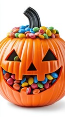 Festive pumpkin filled with colorful candy showcasing Halloween spirit in autumn