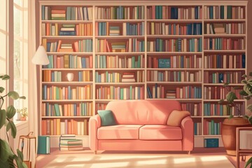 A Cozy Library Room With Bookshelves And Comfortable Seating