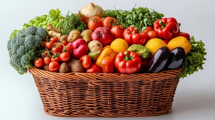 Wicker basket overflowing with fresh produce promoting healthy eating