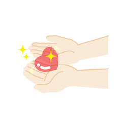 キラキラしたハートを大事そうに持つ手