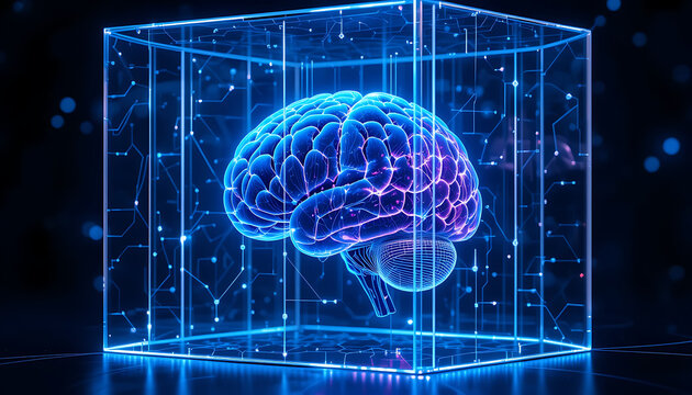 Advanced AI Brain Visualization, Neurotechnology Digital Interface Concept
