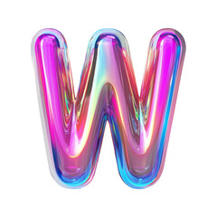 3D iridescent letter W isolated on transparent background with clipping path cut-out