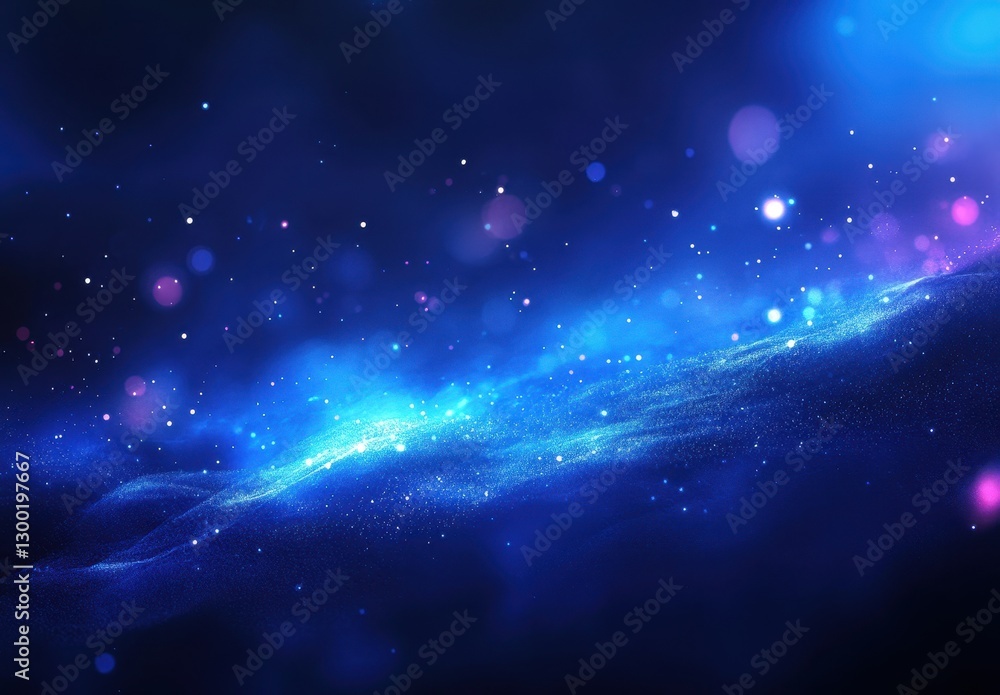 Poster dreamy blue galaxy background with stars and bokeh effect for abstract art and design projects