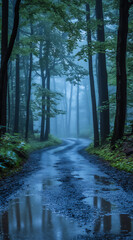 Fototapeta premium a misty forest road,