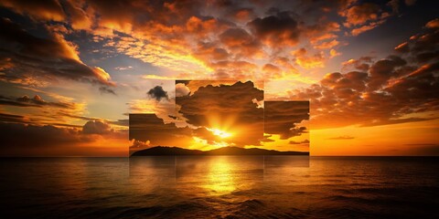 Silhouette Gold Square Mosaic Map Turks & Caicos Islands Sunset