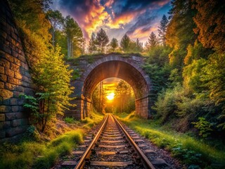 Silhouette of Abandoned Railway Tunnel Portal in Thuringian Forest, Germany