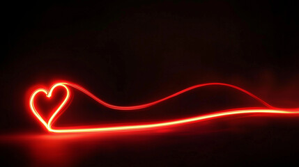 Human heart on a black background in red neon lines - banner - copy text	