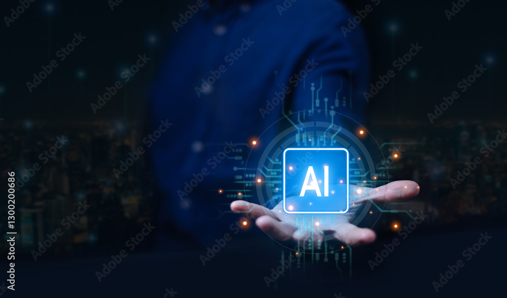 Fototapete  Business data using AI technology background using computer customer service showing data connection storing various data with AI to help simplify documents

