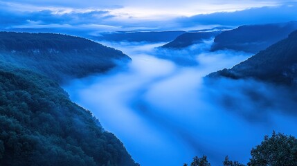 Misty Mountain Majesty: A Serene Twilight Landscape