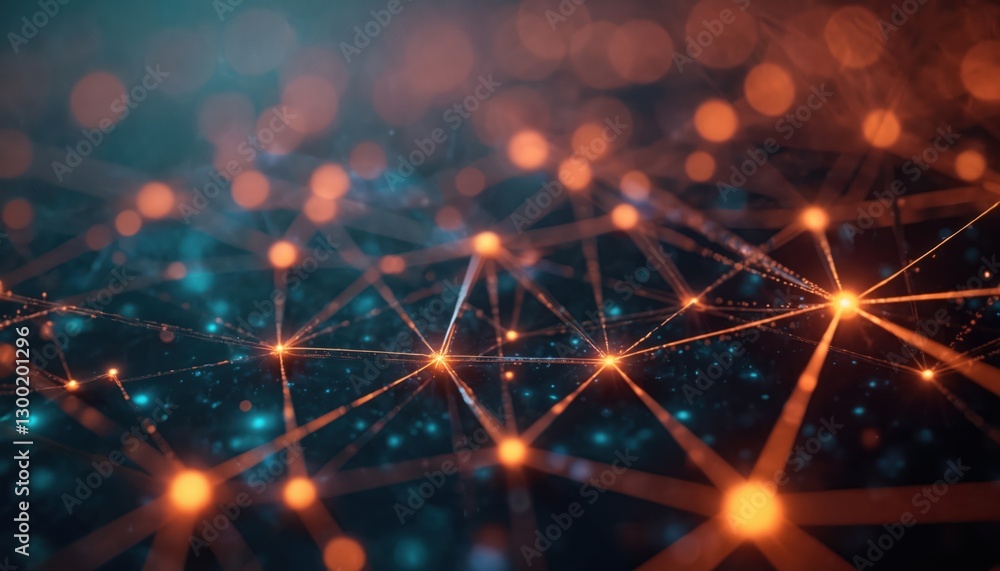 Poster glowing nodes connect with lines creating sense energy, movement. dynamic glow varies intensity, pro
