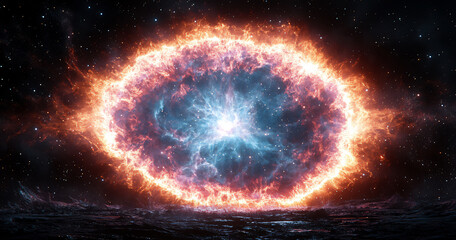 a nebula in space, with galaxies and stars surrounding it,