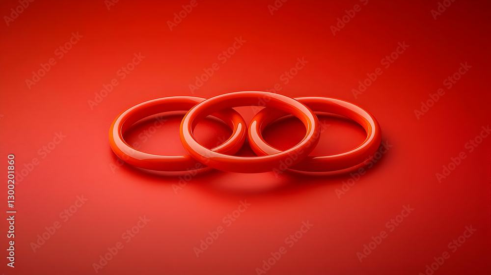 Poster red rings interlocking in a minimalist composition on red surface