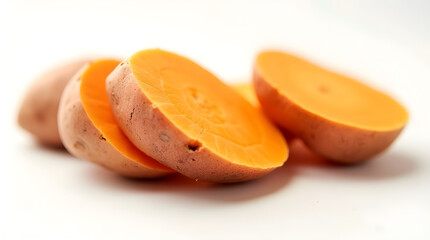 Raw Orange Sweet Potato Slices Food Photo White Background Healthy Cooking Root Veggies