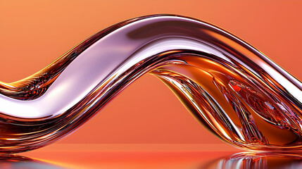 Abstract metallic liquid flowing, orange background, studio shot, design element