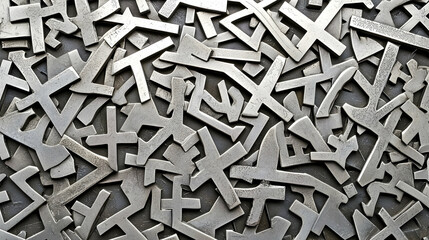 Metal Characters Abstract Texture Background, Urban Art Installation Detail