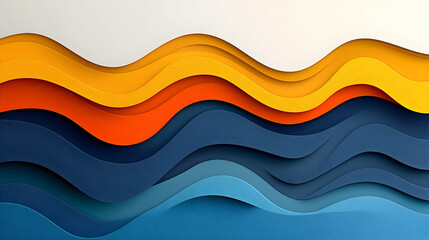 Abstract layered paper waves, vibrant color gradient, white background, design element, website banner