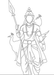 Line Art of Lord Kartikeya
