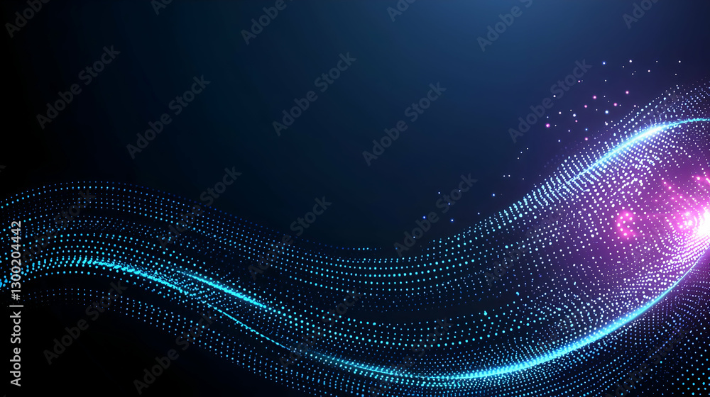 Poster abstract digital blue particle wave form against dark background with glowing light