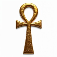 Gold textured Egyptian ankh symbol isolated on white. Ancient Egypt mythology, spiritual eternal life concept, protection amulet. Sacred religion, belief, magic, mystery, tradition, key, resurrection