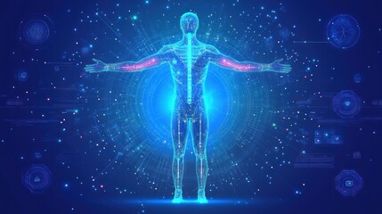 Obraz premium Digital Human Anatomy: A Futuristic Visualization of the Human Body's Complex Network