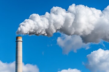 A close-up of a factory emitting thick black smoke into the sky, contributing to the greenhouse effect