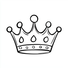 A contemporary black and white sketch of a hand-drawn prince crown, king, and queen with gold details, a princess dome, and a corona symbol.