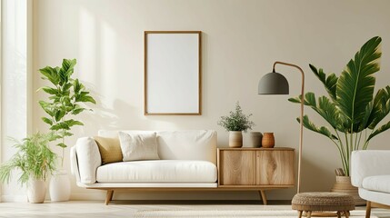 Serene Minimalist Living Room:  Neutral Tones, Natural Light, and Stylish Decor