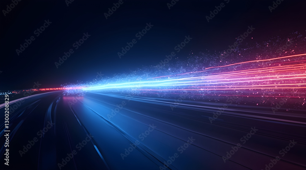 Aufkleber modern dynamic abstract blue red light streaks motion blur high-speed cyberpunk digital data network