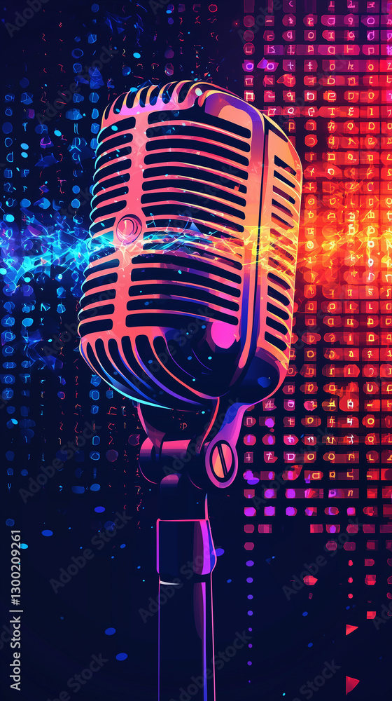 Poster exploring digital music platforms interactive audio library and streaming applications for entertain