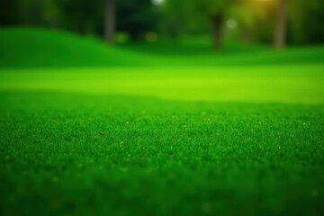 Naklejka premium Close-up of finely manicured golf course grass, rich emerald hue, plant, royalty-free, turf