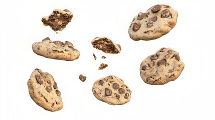 Chocolate chip cookies on a white background