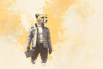 tech executive cheetah, futuristic jacket