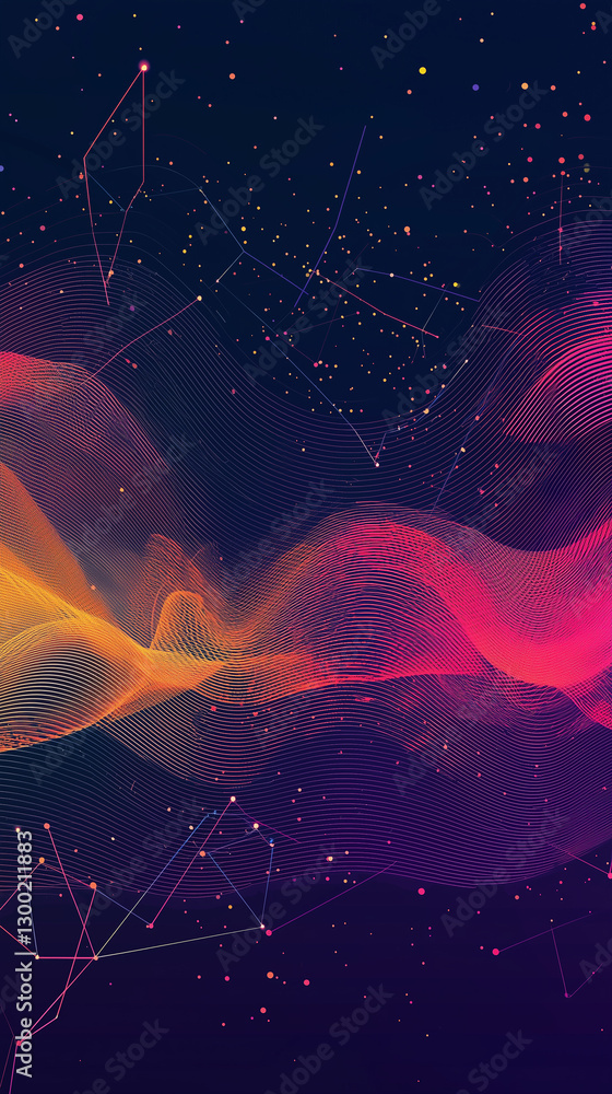 Poster abstract cosmic design featuring vibrant colors and intricate patterns, evoking a sense of depth and