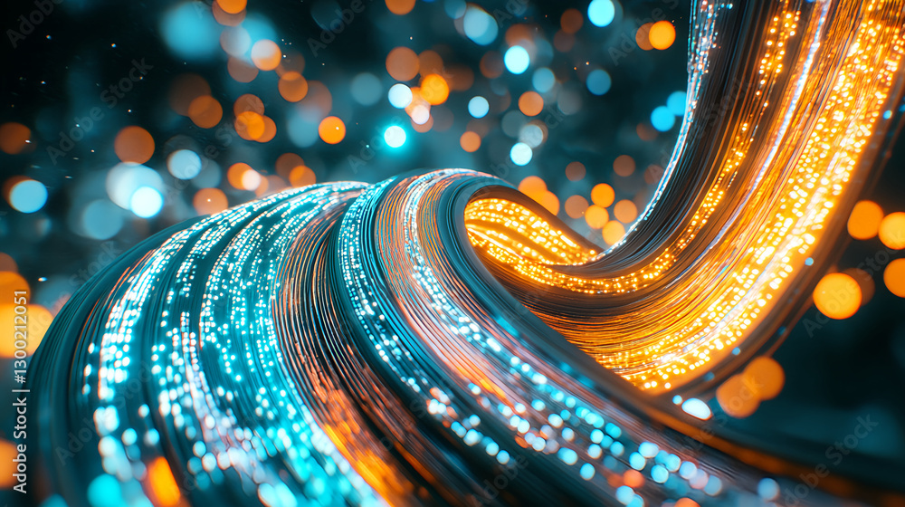 Poster dynamic flow of light trails abstract background digital art vibrant colors close-up view motion con