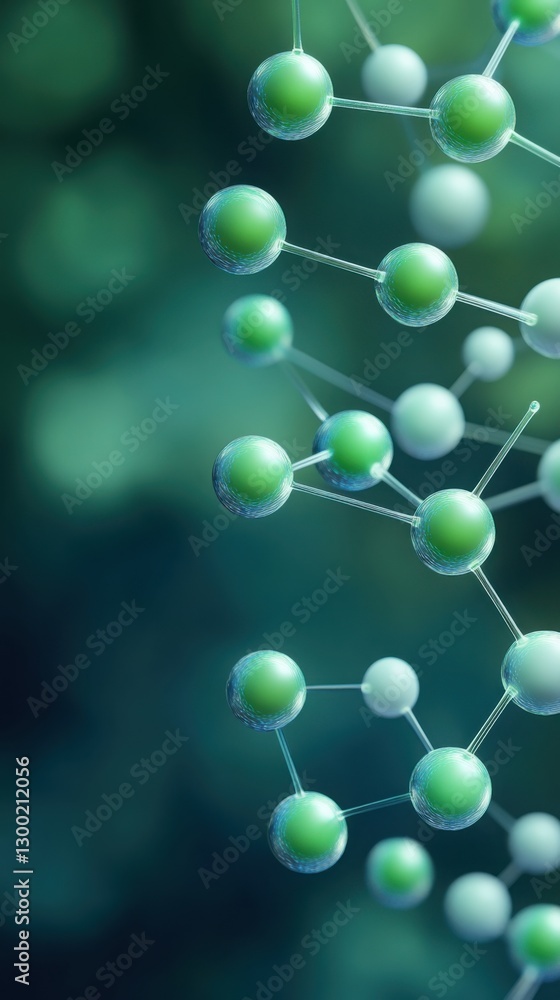 Poster a mesmerizing macro shot of an organic molecular structure with bioluminescent green and cyan sphere