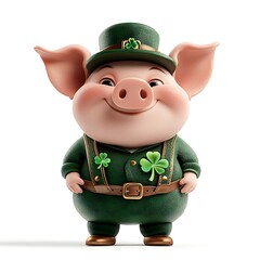 Cheerful pig celebrating st. Patrick's day festive scene cartoon style