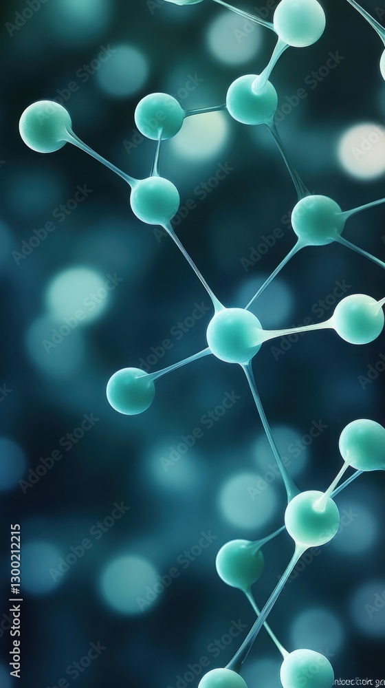 Poster a mesmerizing macro shot of an organic molecular structure with bioluminescent green and cyan sphere