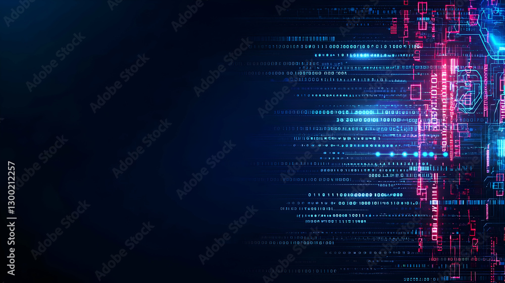 Poster abstract digital network with blue and red lines on dark background